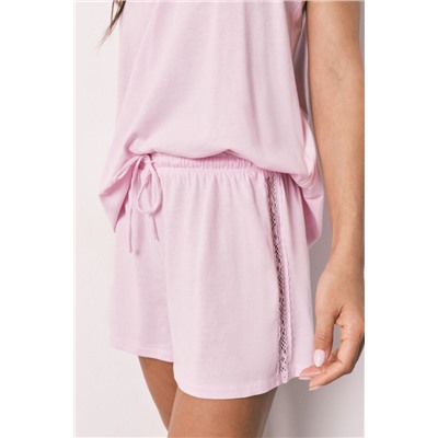 Pijama corto algodón encaje rosa