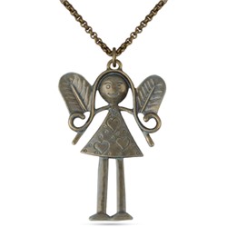 Кулон подружка 100см (эмаль голубая; покрытие бронза)