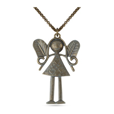 Кулон подружка 100см (эмаль голубая; покрытие бронза)