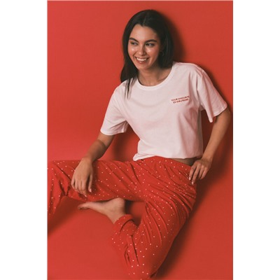 Pijama largo 100% algodón estampado blanco