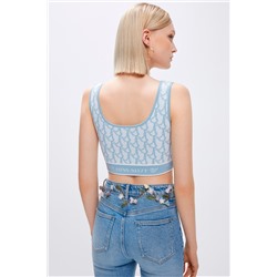 Crop top Celeste y blanco