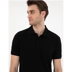 Siyah Slim Fit %100 Pamuk Polo Yaka Basic Tişört