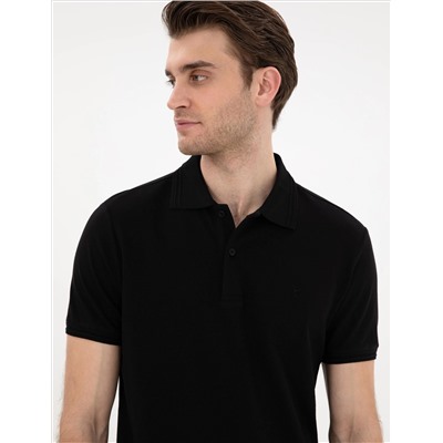 Siyah Slim Fit %100 Pamuk Polo Yaka Basic Tişört