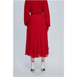 Falda midi de seda Rojo