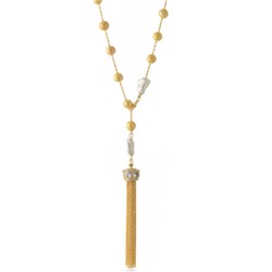 Колье (Майорка желтая, жемчуг 9мм белый; покрытие золото) 73см, Есть комплект