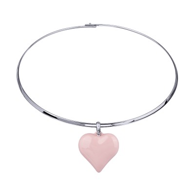 Колье-чокер Сердцебиение (2.5см, эмаль розовая; покрытие родий) 42см, Есть комплект