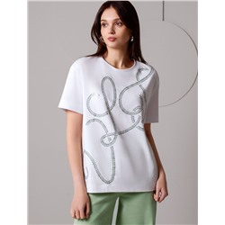 Свободная футболка с принтом из премиального хлопка с эластаном