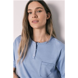 Pijama manga corta algodón pantalón rayas azul