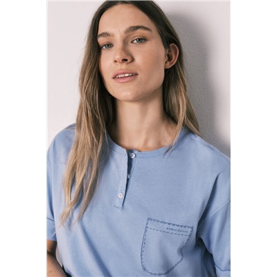 Pijama manga corta algodón pantalón rayas azul