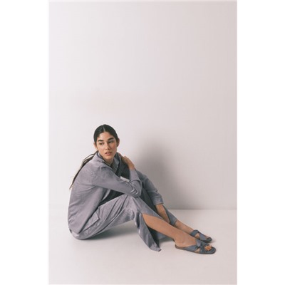 Pijama camisero largo satén jacquard gris