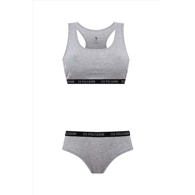U.S. Polo Assn. Kadın Modal Pamuklu Çapraz Kalın Askılı Gri Melanj 2'li Sporcu Büstiyer Şort Takımı TYCAHE1Y3N169376131108095