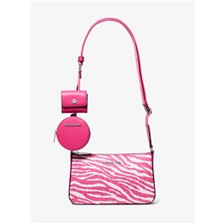 Michael Kors Outlet Jet Set Leather Medium Animal Print Logo Crossbody Bag with Case for Apple Airpods Pro®