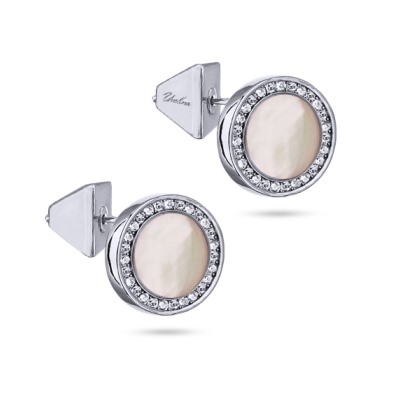 Пусеты Амфитрита (перламутр 11мм белый; покрытие родий), Есть комплект