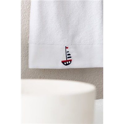 Naviguer Nakışlı %100 Pamuk Yüz Havlusu - Beyaz - 50x76 cm