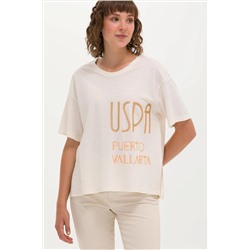 Kadın Krem Bisiklet Yaka Tişört