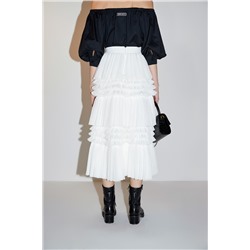 Falda avolantada de talle alto Blanco