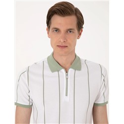 Çağla Yeşili Çizgi Detaylı Slim Fit Polo Yaka Tişört