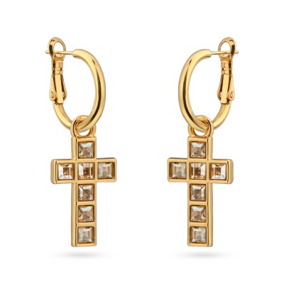 Серьги Квадро (кристаллы SW шампань; покрытие золото), Есть комплект