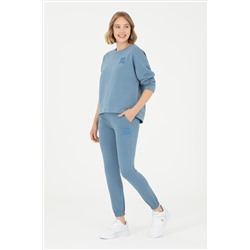 Kadın Koyu Mavi Basic Bisiklet Yaka Sweatshirt