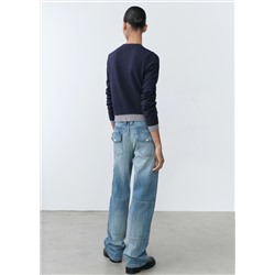 Jeans wideleg costuras decorativas
