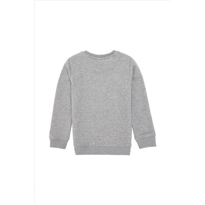Erkek Çocuk Gri Melanj Basic Bisiklet Yaka Sweatshirt