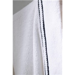 Rouen %100 Pamuk Unisex Bornoz - Beyaz/Lacivert - Lüks Koleksiyon