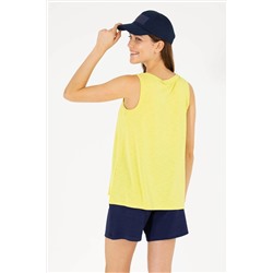 Kadın Neon Sarı Bisiklet Yaka Kolsuz Tişört