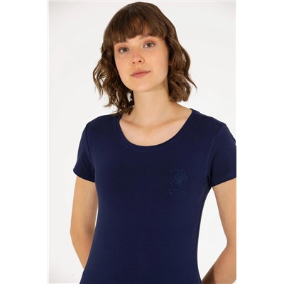 Kadın Lacivert Bisiklet Yaka Basic Tişört