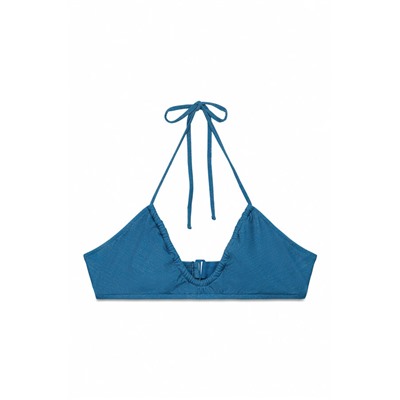 Top bikini fruncido azul brillo