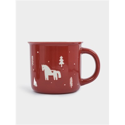 Кружка, 370 мл, 2 шт, фарфор N, зеленая/красная, Лошадь/Машина с елкой, Retro