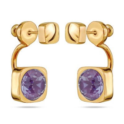 Серьги Теннис (кристаллы SW пурпурные 8мм; покрытие золото), Есть комплект