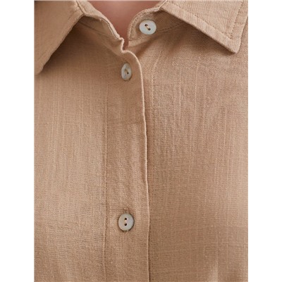 Длинное платье-рубашка с поясом и разрезами изо льна с вискозой