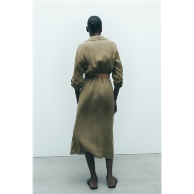 BELTED LINEN SHIRT DRESS