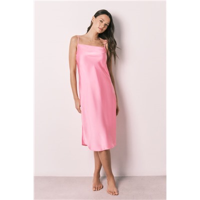 Camisón midi tirantes satén rosa