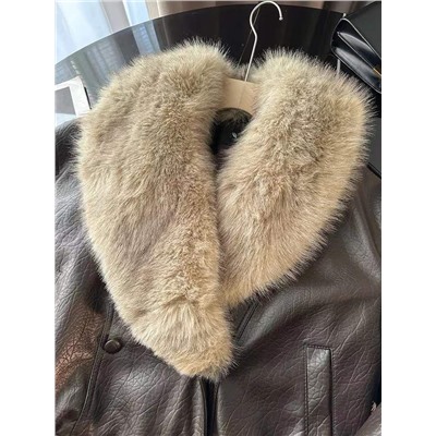 Теплая женская кожаная куртка в ретро стиле со съёмным воротником  ZAR*A 💤