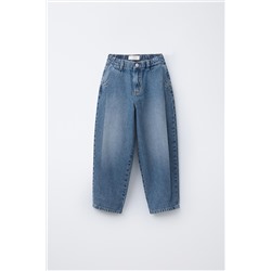 PLEATED BALLOON-FIT DENIM TROUSERS