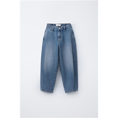 PLEATED BALLOON-FIT DENIM TROUSERS