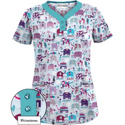 UA Lucky Elephants Amazing Aqua Print Scrub Top