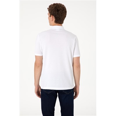 Erkek Regular Fit Polo Yaka Beyaz Basic Tişört