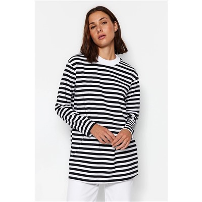 TRENDYOL MODEST Siyah Basic Çizgili Örme Tunik TCTAW24UK00015