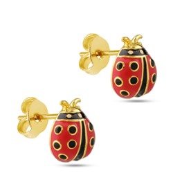 Пусеты Божья коровка (эмаль красная, черная; покрытие золото), Есть комплект