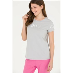 Kadın Gri Bisiklet Yaka Tişört