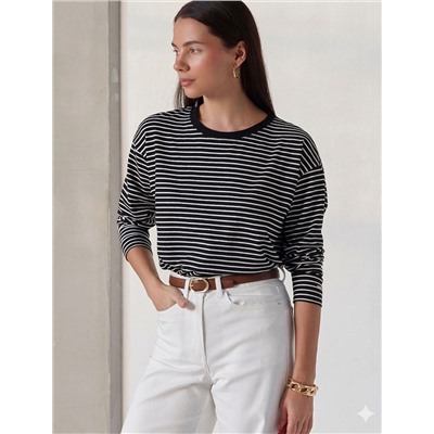 Лонгслив в полоску из премиального хлопка с эластаном