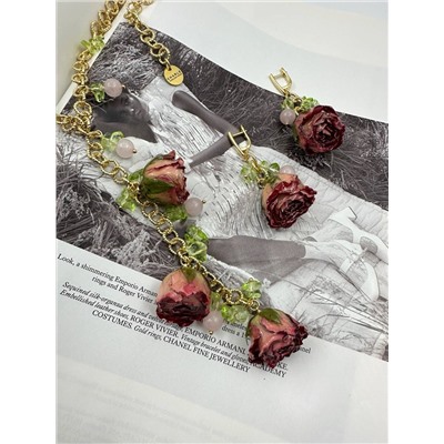 Серьги «Роза» с розовым кварцем 6 см с замком