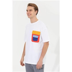 Erkek Beyaz Oversize Bisiklet Yaka Tişört