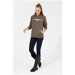 Kadın Koyu  Haki Kapüşonlu Sweatshirt