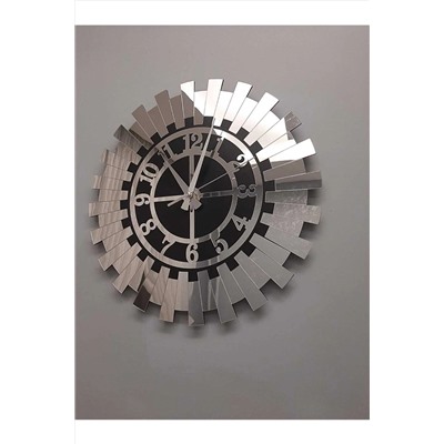 Tuba Decor Modern Gümüş Güneş Duvar Saati Dekoratif Türk Rakamlı Mdf Üzeri Aynalı Pleksi 40x40 Cm 3800241