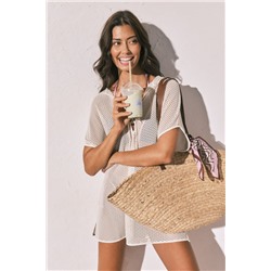 Túnica corta capucha efecto red beige