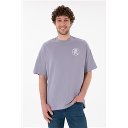 Erkek Oversize Fit Bisiklet Yaka Gri Tişört