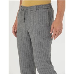 Gri Ekstra Slim Fit Çizgili Kumaş Pantolon